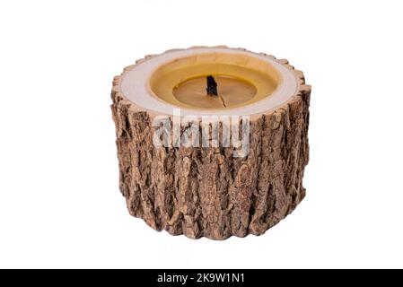 RAW natürliche Esche Holz Tee Licht Kerzenhalter Haus ero Abfall Dekoration Kerze im Baum Stockfoto