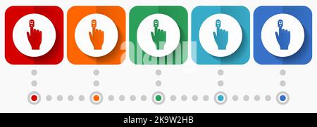 Oximeter, Vektorsymbole des Blutsättigungsmonitors, Infografik-Vorlage, Satz flacher Designsymbole in 5 Farboptionen Stock Vektor