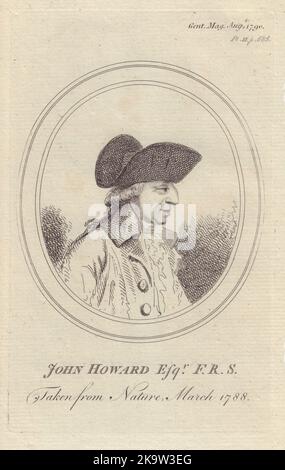 John Howard Esq. Englischer Gefängnisreformer. GENTS mag 1790 mit altem Antikdruck Stockfoto