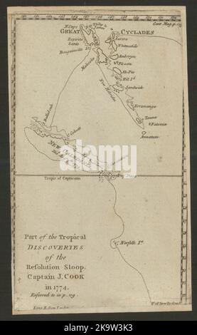 Die tropischen Entdeckungen von HMS Resolution… Neukaledonien Vanuatu. COOK 1776 MAP Stockfoto