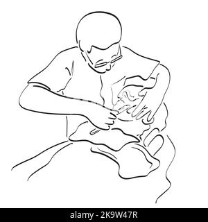 Mann mit einer Rasur im Friseurladen Illustration Vektor Hand gezeichnet isoliert auf weißem Hintergrund Linie Kunst Stock Vektor