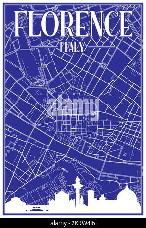 Handgezeichnete Stadtstraßen Netzwerkausdruckkarte von FLORENZ, ITALIEN Stock Vektor