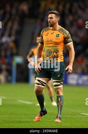 Edinburgh, Großbritannien. 29.. Oktober 2022. Cadeyrn Neville aus Australien während des Spiels der Autumn Nation Series im Murrayfield Stadium, Edinburgh. Bildnachweis sollte lauten: Neil Hanna / Sportimage Stockfoto