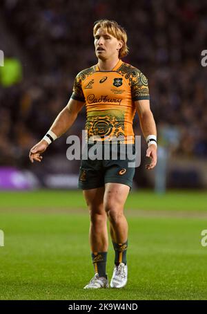 Edinburgh, Großbritannien. 29.. Oktober 2022. Tate McDermott aus Australien beim Spiel der Autumn Nation Series im Murrayfield Stadium, Edinburgh. Bildnachweis sollte lauten: Neil Hanna / Sportimage Stockfoto