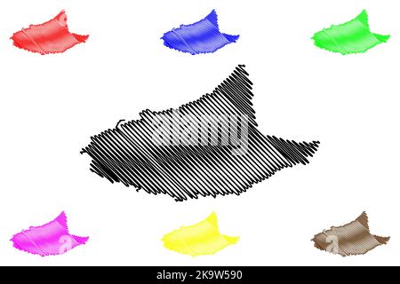 Al-Hallaniyah Island (Sultanat Oman, Indischer Ozean, Khuriya Muriya Islands) Kartenvektordarstellung, Skizze Al Hallaniyah Karte Stock Vektor