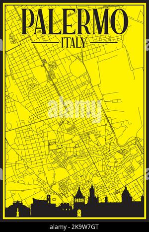 Handgezeichnete Stadtstraßen Netzwerkausdruckkarte von PALERMO, ITALIEN Stock Vektor