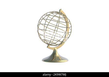 Drahtkugel von goldener Farbe isoliert auf weißem Hintergrund. 3D Rendern Drahtkugel von goldener Farbe isoliert auf weißem Hintergrund. 3D Rendern
