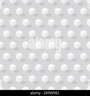 Isometrische weiße Würfel mit Schatten auf grauem Hintergrund. Vektor geometrisches nahtloses Muster Stock Vektor