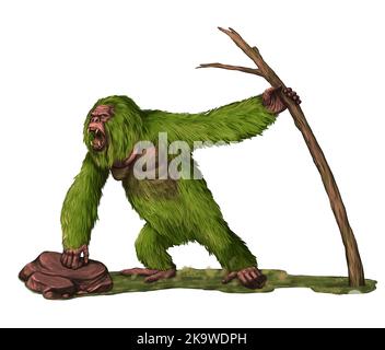 Affe-ähnliche Kreatur - Yeti. Riesiger Primas, der abscheuliche Schneemann. Digitale Illustration. Stockfoto