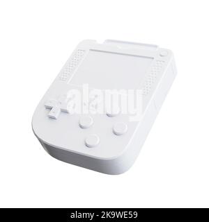 Abstract Arcade Old School Joypad, Gamepad oder Spielkonsole im Clay-Stil auf weißem Hintergrund. 3D Rendering Stockfoto