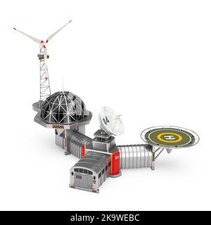Moderne Remote Antarctic Research Polarstation auf weißem Hintergrund. 3D Rendering Stockfoto