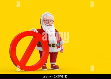 Cartoon fröhliche Santa Claus Grana mit rotem Verbot oder Verbotene Zeichen auf einem gelben Hintergrund. 3D Rendering Stockfoto