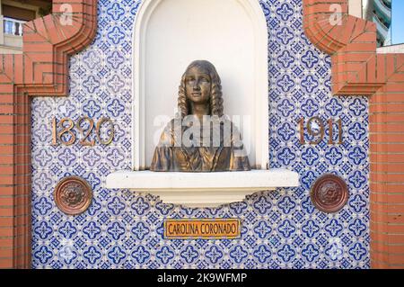 Almendralejo, Spanien. 5.. Dez 2020: Jose de Carolina Coronado Portrait. Skulptur Büste. Almendralejo, Badajoz, Spanien Stockfoto