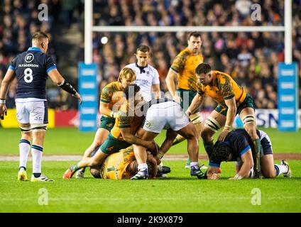 Schottland Oktober 29. : Match Action während des Rugby Union Autumn Internationals Spiels zwischen Australien und Schottland im BT Murrayfield Stadium Schottland 29.. Oktober 2022 Australien 16: Schottland 15 Stockfoto