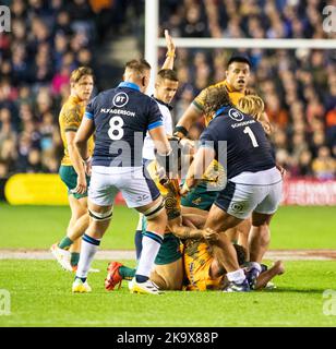 Schottland Oktober 29. : Match Action während des Rugby Union Autumn Internationals Spiels zwischen Australien und Schottland im BT Murrayfield Stadium Schottland 29.. Oktober 2022 Australien 16: Schottland 15 Stockfoto