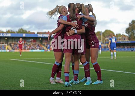 London, Großbritannien. 30. Oktober 2022. London, 30. 2022. Oktober: Aston Villa Torfeier während des Barclays FA Womens Super League Spiels zwischen Chelsea und Aston Villa in Kingsmeadow, London, England. (Pedro Soares/SPP) Quelle: SPP Sport Press Foto. /Alamy Live News Stockfoto