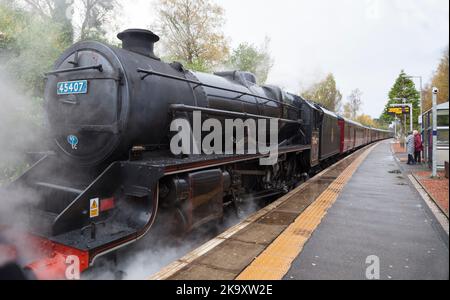 Dampfzug, der Lancashire Fusilier in der Helensburgh Upper Station, Schottland Stockfoto