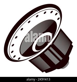 Musikalisches Subwoofer-Symbol auf weißem Hintergrund isoliert Stockfoto