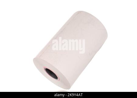 Ein Papierkassettenband, Nahaufnahme isoliert auf Weiß. Stockfoto