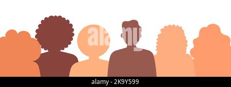 Silhouette Profil Gruppe von Männern und Frauen der verschiedenen Kultur. Vielfalt multiethnischer und multirassischer Menschen. Konzept der Rassengleichheit und Anti Stock Vektor