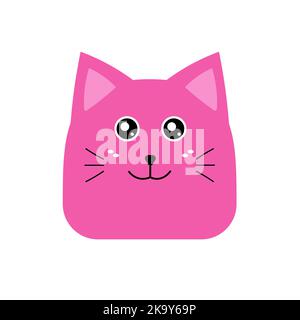 Pinkes Kätzchen-Gesicht-Symbol. Niedliche Katze. Lustige kawaii Cartoon Baby Charakter. Druckvorlage für Notebook-Aufkleber. Flaches Design. Weißer Hintergrund Stock Vektor