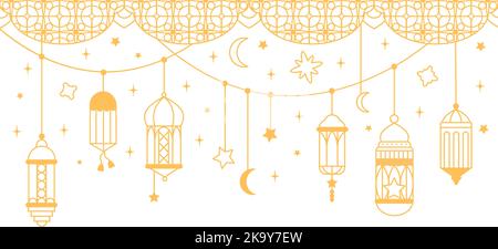 Arabisches Ornament Laternen ramadan Kareem Banner. Linie islamischen Stil Dekorationen, islam skizzieren dekorativen Hintergrund. Orientalische Lampen anständigen Vektor Stock Vektor