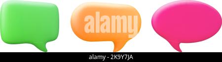 Isolierte Neon-3D-Sprechblasen für Chat, Text oder Sprachnachrichten. Dialog- und Kommentarsymbole, verschiedene Kommunikationsvektorembleme Design Stock Vektor