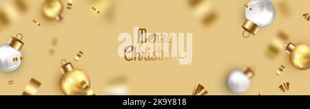 Fallendes glänzendes goldenes Konfetti isoliert auf blauem Hintergrund. Helle festliche Lametta von Goldfarbe. Stock Vektor