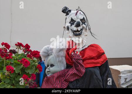 Deutschland, Niedersachsen, Halloween, Joker, RIP, Kürbis, Kuerbis, Horror, Dekoration, Evil, Nebel, glücklich, Stockfoto