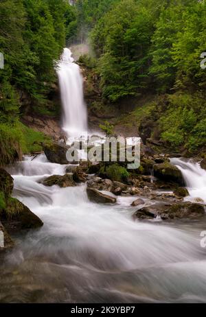 Der Giessbach fällt von der Schweizer Stadt Brienz Stockfoto