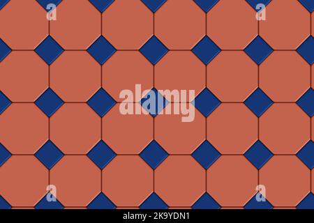 Nahtloses Muster in Mosaikrot und Blau. 3D Abbildung. Stockfoto