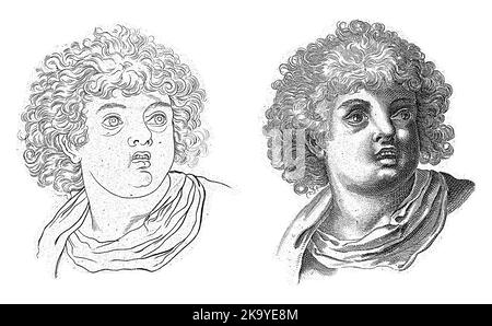 Studie über den Kopf eines Jungen mit offenem Mund, anonym, nach Annibale Carracci, 1675 - 1711 Stockfoto