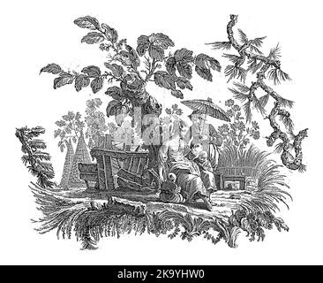 Chinesische Häuser und Figuren. Suite mit sechs Drucken. I. Pilling Inv. FA. aveline sc. London von I. Pillement, A Paris chez Basan, Francois-Antoine Aveline, Stockfoto