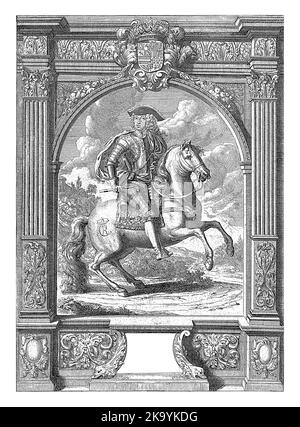 Reiterporträt von Kaiser Karl VI., Richard van Orley (II), 1711 - 1732 Porträt von Kaiser Karl VI. Zu Pferd, in Rüstung mit drei Poinern Stockfoto