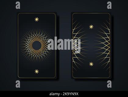 Set magische Tarot-Karten, Gold Magie okkulten heiligen Geometrie Zeichen, esoterische boho spirituelle Symbole, Blume des Lebens. Luxus Samen des Lebens heilige Mandala. Stock Vektor