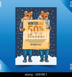 Hand gezeichnet Winter vertikalen Verkauf Poster Vorlage Vektor Design Illustration Stock Vektor