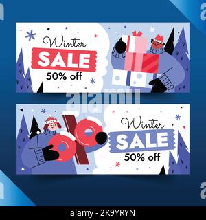 Hand gezeichnet flach Winter Verkauf horizontale Banner Set Vektor Design Illustration Stock Vektor
