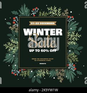 Hand gezeichnet flach Winter Verkauf Banner Vektor Design Illustration Stock Vektor