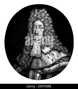 Maximilian Emanuel II., Kurfürst von Bayern und Landeshauptmann der Südniederländer. Er trägt ein Geschirr und einen Spitzenkragen. Stockfoto
