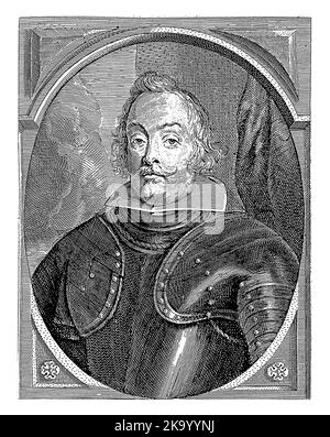 Porträt von Francisco de Moncada, Marquis von Aytona, Pieter de Jode (II), nach Anthony van Dyck, 1628 - 1670 Büstenporträt von Francisco de Moncada, i Stockfoto