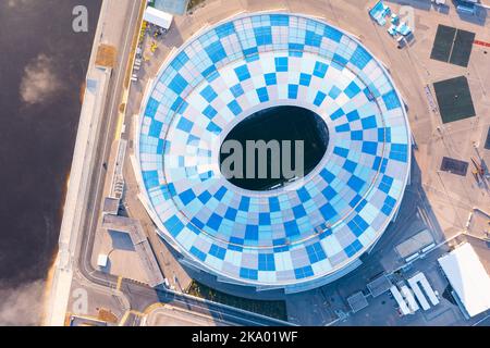 Drohnenansicht des Nischni Nowgorod Fußballstadions in der gleichnamigen Stadt Stockfoto