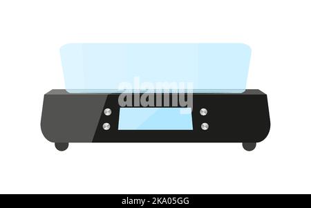 Küchenwaage elektronische digitale Schüssel schwarz flach. Lebensmittelgewicht Messgerät Aufrechterhaltung der richtigen Ernährung Smart Scale Dial Display Haus tragbare Geräte Zubehör Küche elektrisches Gerät isoliert Stock Vektor