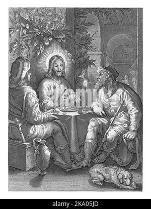 Christus am Tisch mit den Emmaus, während er das Brot segnete. Stockfoto