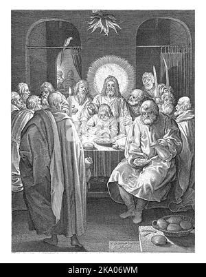 Christus isst das letzte Abendmahl mit seinen Jüngern. Stockfoto