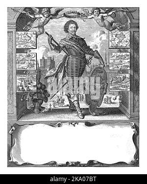 Porträt von Frederik Hendrik, Prinz von Orange, Crispijn van den Questborn (zugeschrieben), 1630 Porträt von Frederik Hendrik. In seiner rechten Hand ein Komma Stockfoto