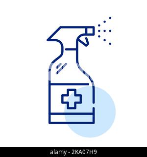 Sprühflasche mit desinfektiantem Entsäubermittel. Pixel-perfektes, bearbeitbares Strichsymbol Stock Vektor