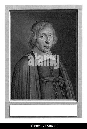 Porträt des Priesters Louis-Isaac Lemaistre de Sacy. Unter dem Porträt befinden sich Name und Todesdatum, gefolgt von einem Bibelvers (Eccl. 45:21 Uhr). Stockfoto