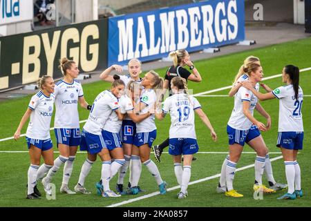 Historisches Damen-Fußballspiel in der Platinumcars Arena in Norrköping zwischen IFK Norrköping und Bergdalens IK im schwedischen Elitettan der zweiten Klasse. Stockfoto