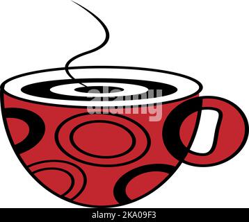 Abstrakte stilisierte große Tasse mit kreisförmigem Muster und Dampfströmen im Line Art-Stil. Aufkleber. Symbol. Isolieren. Modisches Druckdesign. Lifestyle. Logo. Gut für Poster, Tapete, Label, Preisschild Stock Vektor