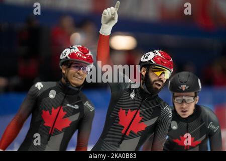 Montreal, Quebec, Kanada. 30. Oktober 2022. 2022 ISU World Cup Short Track in der Maurice Richard Arena, Montreal, Quebec, Kanada am 30.-2022. Oktober. 1000m Männer Endsieger (CAN) DUBOIS STEVEN. (Bild: © Patrice Lapointe/ZUMA Press Wire) Bild: ZUMA Press, Inc./Alamy Live News Stockfoto